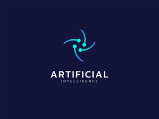 Artificial intelligence with curved circuit board lines twisted infinity technology Analysis logo vector design concept. AI technology logotype symbol for advance technology, tech company, ui, robotic