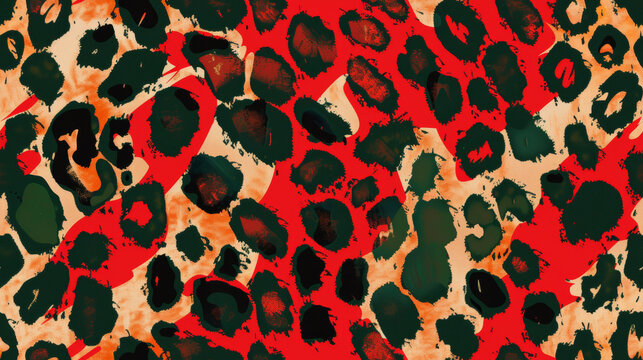 leopard print in yellow and red and green and black colored seamless patchwork pattern