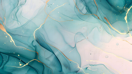 teal turquoise blue violet marble effect luxury abstract brush golden glitter lines watercolor background design.generative ai