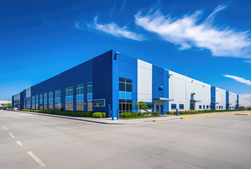 Modern Blue Industrial Warehouse Exterior