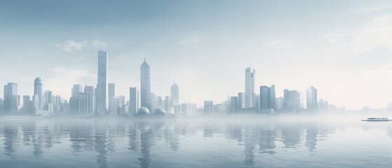 Obraz premium Misty Urban Skyline Reflection