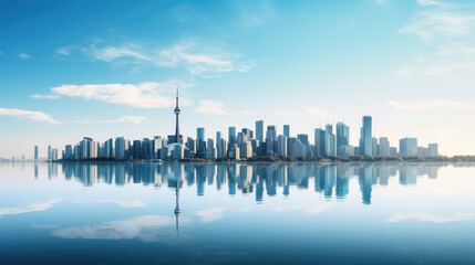 Serene City Skyline with Clear Reflections