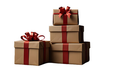 Obraz premium Festive Christmas Gifts and Present Boxes Isolated PNG Transparent for Holiday Decor and Seasonal Design.