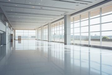 Fototapeta premium Bright and Spacious Airport Terminal Corridor