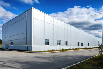 Obraz premium Modern Industrial Warehouse Facility on Sunny Day
