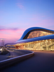 Obraz premium Futuristic Architecture at Twilight: Modern Building Design