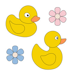 Сhildren's toy – cute duckling. Vector illustration on transparent background. Baby items doodle. Baby items vector sketch for web design.
