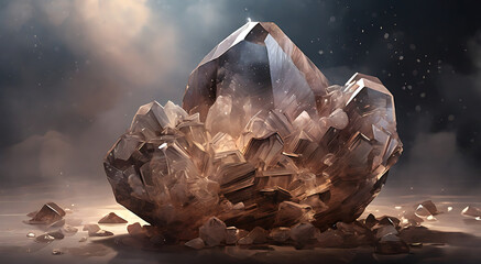 Fototapeta premium A digital illustration of smoky quartz featuring cloudy inclusions and a deep, smoky hue, highlighting its mysterious and enigmatic qualities.