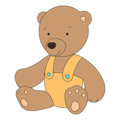 Сhildren's toy – cute bear. Vector illustration on transparent background. Baby items doodle. Baby items vector sketch for web design.