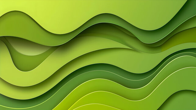 abstract green line wavy papercut background design,generative ai