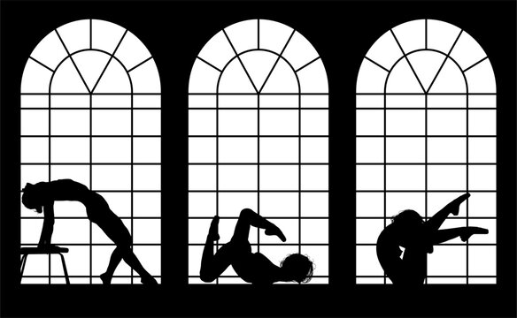 baile, danza, silueta, bailarina, danza ritmica, silueta, deporte, ballet, vector, ballet, movimiento, ventanal, contraluz