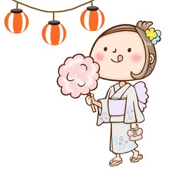 祭りを楽しむ浴衣を着た女の子