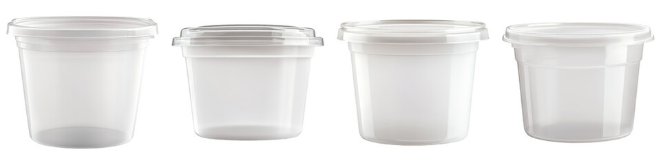 Collection of Plastic Tub With Snap-On Lid On Transparent Png Background For Food Storage Packaging Mockup . Generative ai