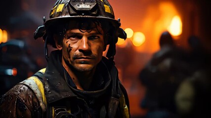 Firefighter responds braveley to blaze in urban area at night