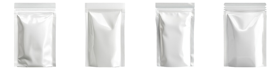 Collection of Matte Stand-Up Pouch On Transparent Png Background For Food Product Packaging Mockup . Generative ai