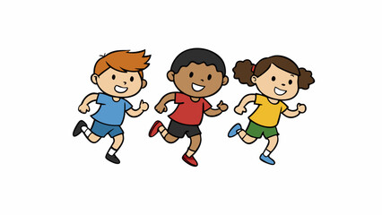 running children vector illustration, group of active kids playing clipart graphic illustration
