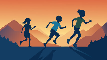 running children vector illustration, group of active kids playing clipart graphic illustration