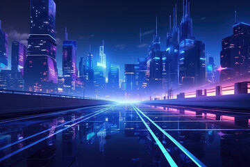 Fototapeta premium Neon Glow: Future Cityscape at Twilight