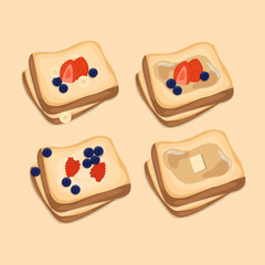 Set of Hand drawn vector illustration of a French toast with different topping 