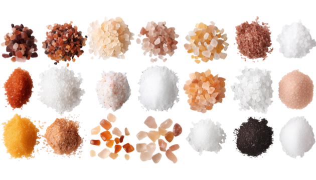 Collection of Salt Varieties Isolated on a Transparent Background
