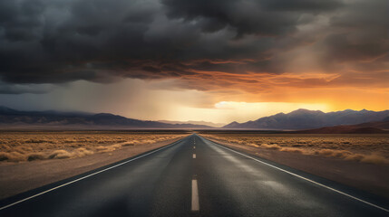 Stormy Sunset Journey on Desert Highway