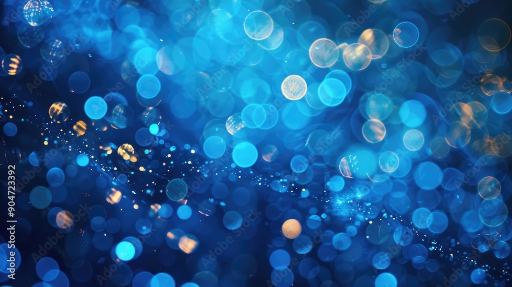 Poster festive elegant abstract background with blurred blue bokeh lights