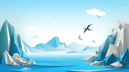 Serene Paper Art Sea and Mountain Escape