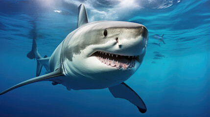 Naklejka premium Majestic Great White Shark in Crystal Blue Waters