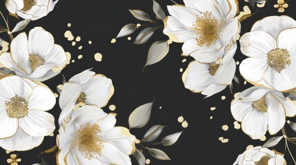 Floral backdrop with gold border for cards and invitations