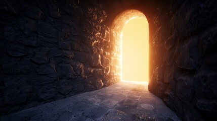 Hidden doorway in a decrepit, ancient wall, glowing with an eerie, soft light, shrouded in mystery, ideal for a Halloween setting