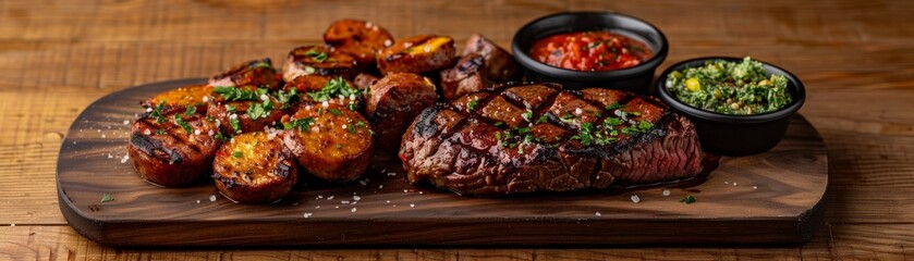 ribeye steak, chorizo sausage, and pork back, offering a bold and spicy flavor profile.