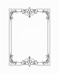 Ornate Black and White Floral Frame with Blank Center