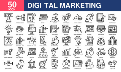 Digital marketing icon collection set. Simple Line Vector.