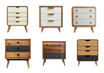 Naklejka premium Set of various modern chest of drawers in different colours isolated on transparent background.