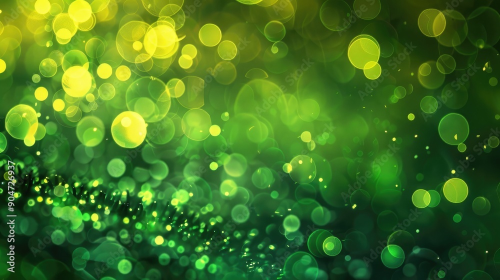 Poster green bokeh light creates colorful abstract background