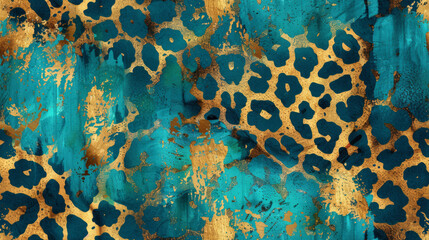 leopard print in golden yellow and blue cyan colored seamless patchwork pattern