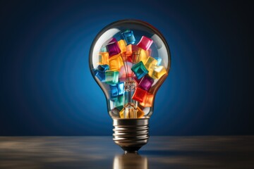 Light bulb filled with colorful blocks