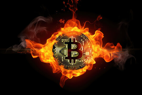 Bitcoin Cryptocurrency Engulfed in Fiery Blaze