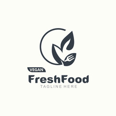Fresh food logo healthy product badge or label food and drink market, vegan, nature organic premium quality design template