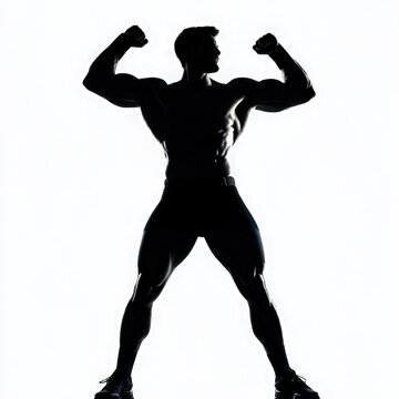 recommend clip art: A silhouette of a muscular man flexing his arms, showcasing strength and fitness against a white background.