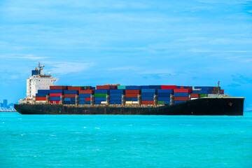 Aerial view of the freight shipping transport system cargo ship container. international transportation Export-import business, logistics, transportation industry concepts	