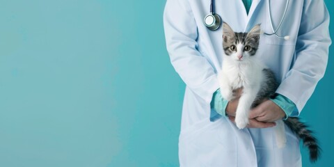 Veterinarian Holding Kitten in Clinic, Providing Professional Pet Care with Love and Compassion