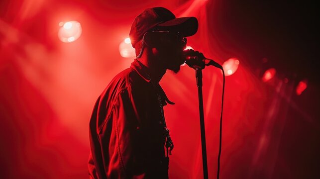 Man in cap singing into microphone