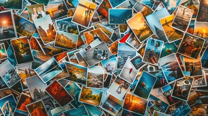 Pile of photos on table