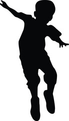 Kids jumping silhouette. Toddler pose in full body illustration. Children cheerful play outdoor activity.