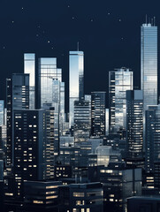 Obraz premium Modern City Skyline at Night with Illuminated Buildings