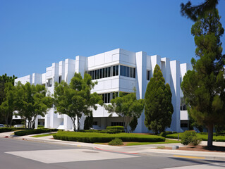 Modern Corporate Office Building Under Clear Blue Sky