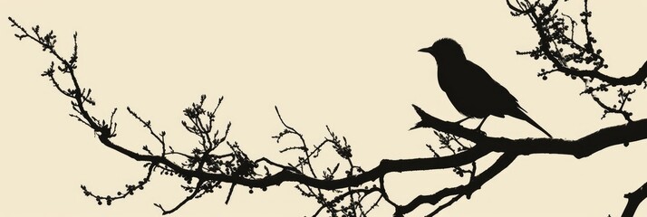 Naklejka premium Silhouette of a Bird Perched on a Branch of a Tree Evoking Peaceful and Natural Vibes while Showcasing the Harmony between the Bird and its Habitat