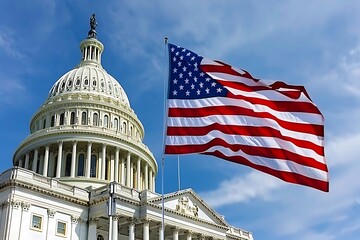 American flag and US Capitol building