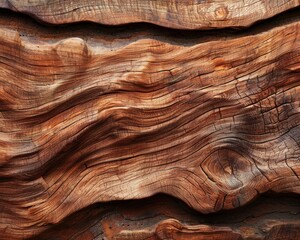 Fototapeta premium Close-up of textured, weathered wooden surface showcasing rich patterns and natural beauty, ideal for various creative projects.